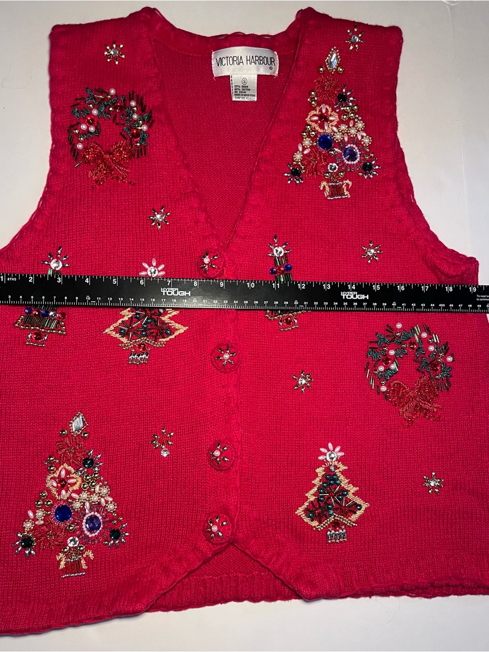 Vintage Victoria Harbour Beaded Christmas Sweater Vest Red Small - Picture 8 of 10